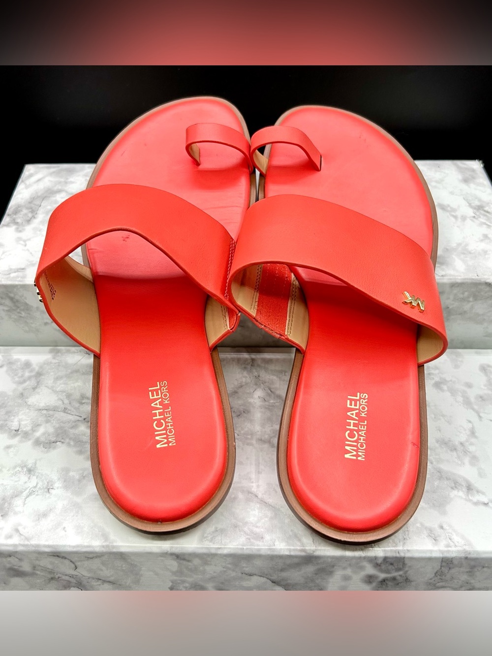 MICHAEL MICHAEL KORS August Flat Sandals Pink Grapefruit Leather. Size 9.5 M - Picture 4 of 8